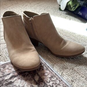 Tan Ankle Booties with Block Heel and Minimalist Design